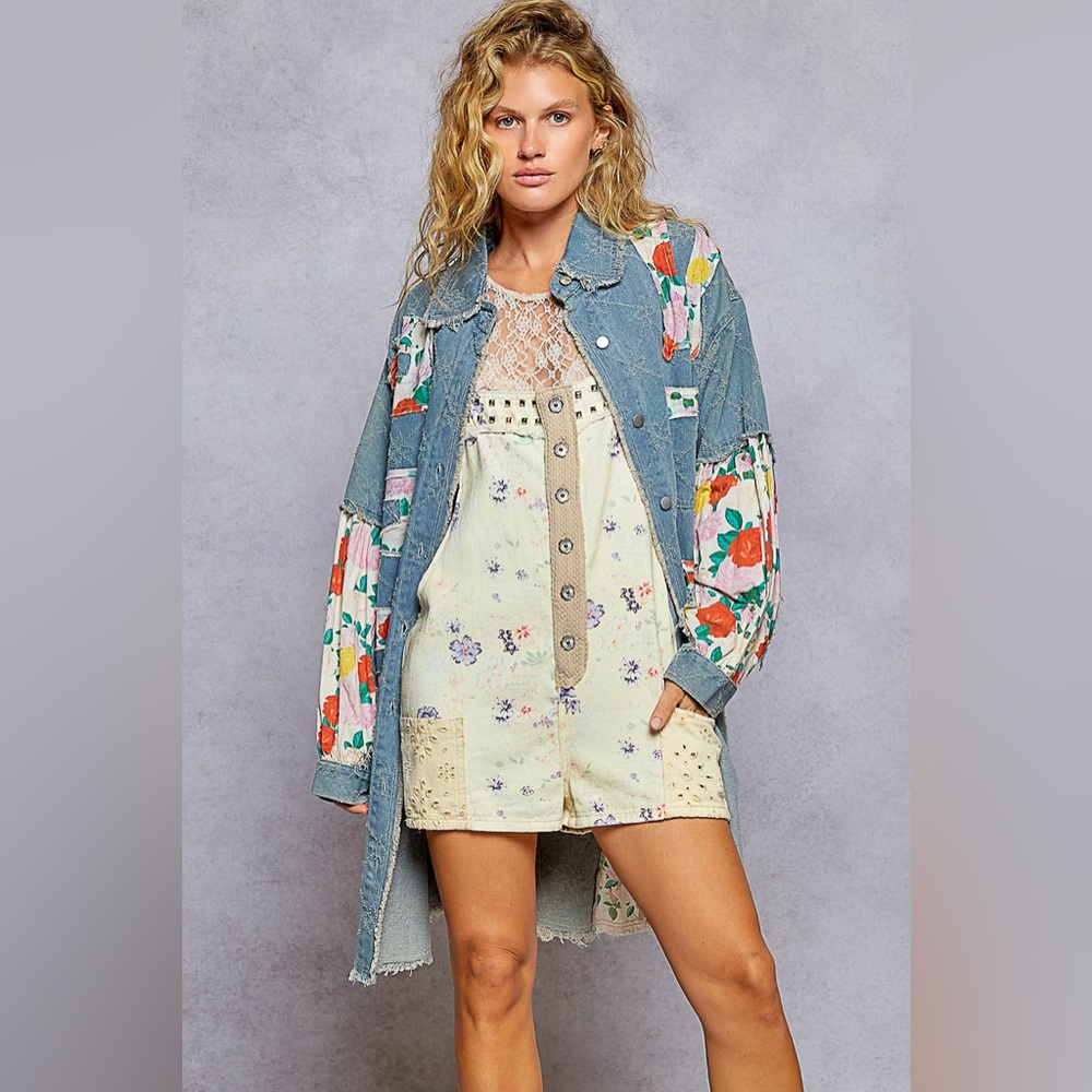 POL Blue Denim Jacket with Floral Accents,NWOT - Picture 2 of 8